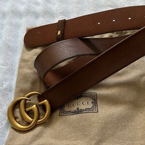 Gucci Brown Leather Belt with Gold Double G Buckle